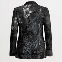 Hawaiian Tropical Plants and Tribal Whales Blazer Polynesian Art Tattoo Grayscale LT03 - Polynesian Pride