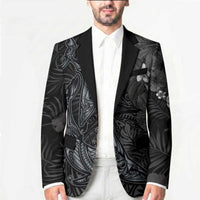 Hawaiian Tropical Plants and Tribal Whales Blazer Polynesian Art Tattoo Grayscale LT03 - Polynesian Pride
