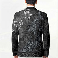 Hawaiian Tropical Plants and Tribal Whales Blazer Polynesian Art Tattoo Grayscale LT03 - Polynesian Pride