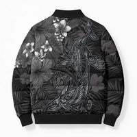 Hawaiian Tropical Plants and Tribal Whales Bomber Puffer Jacket Polynesian Art Tattoo Grayscale LT03 - Polynesian Pride