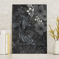 Hawaiian Tropical Plants and Tribal Whales Canvas Wall Art Polynesian Art Tattoo Grayscale LT03 Without Frame Black - Polynesian Pride
