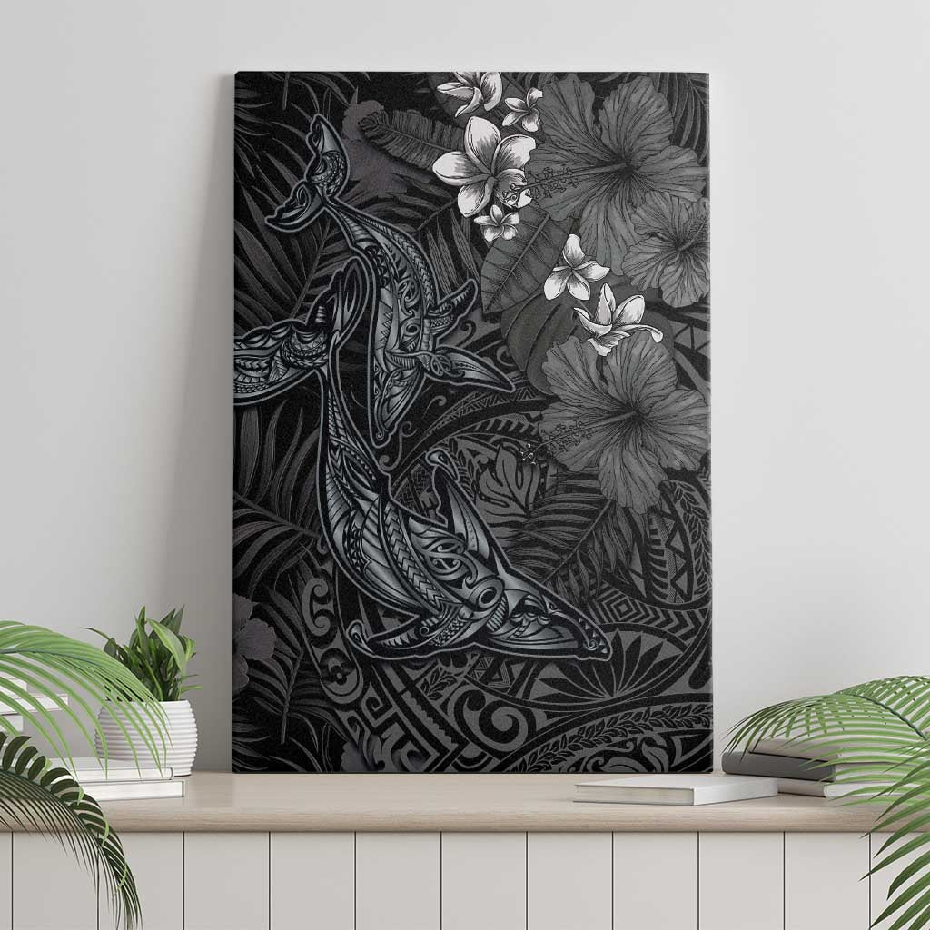 Hawaiian Tropical Plants and Tribal Whales Canvas Wall Art Polynesian Art Tattoo Grayscale LT03 - Polynesian Pride