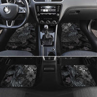 Hawaiian Tropical Plants and Tribal Whales Car Mats Polynesian Art Tattoo Grayscale LT03 Set 4pcs Black - Polynesian Pride