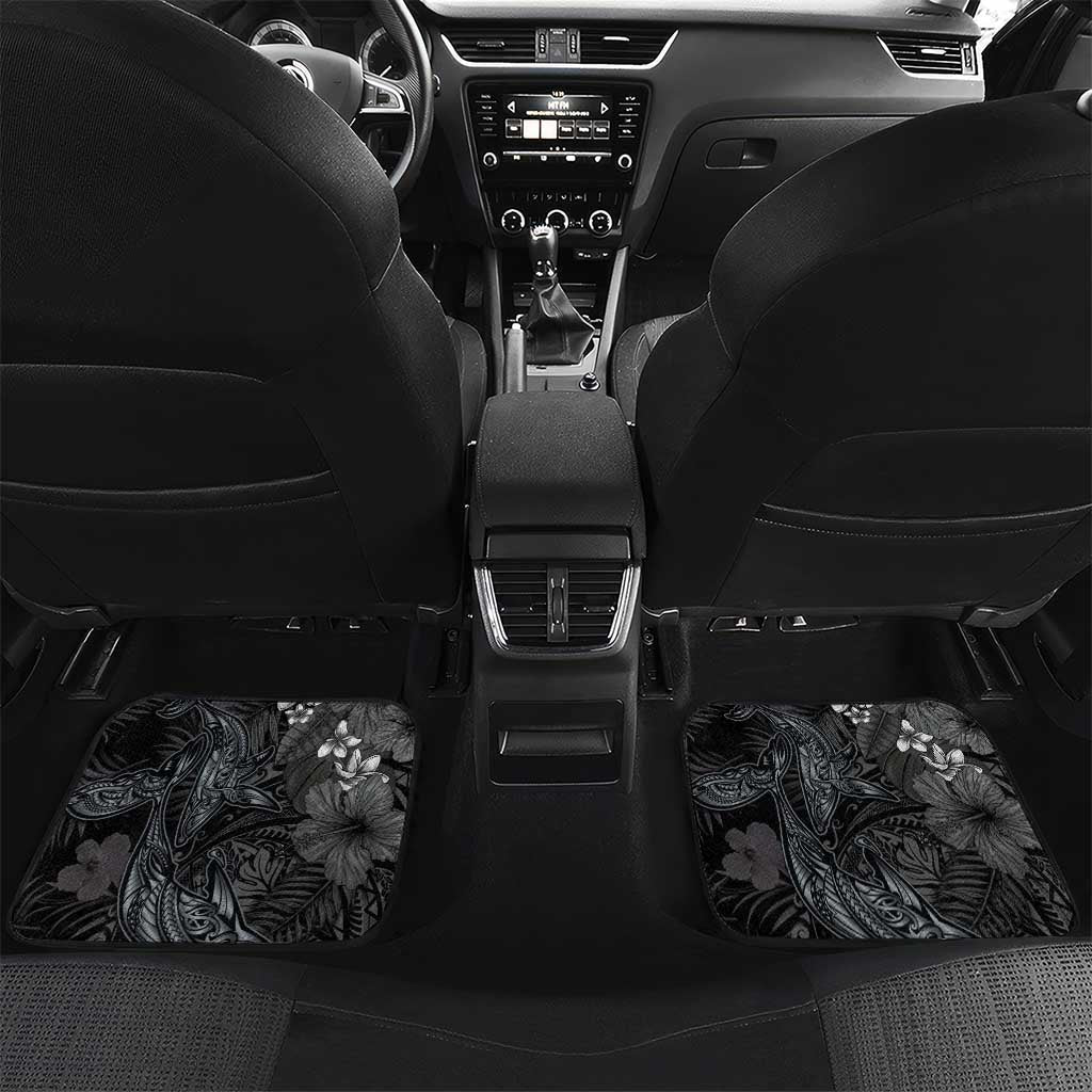 Hawaiian Tropical Plants and Tribal Whales Car Mats Polynesian Art Tattoo Grayscale LT03 Set 2pcs - Back Black - Polynesian Pride