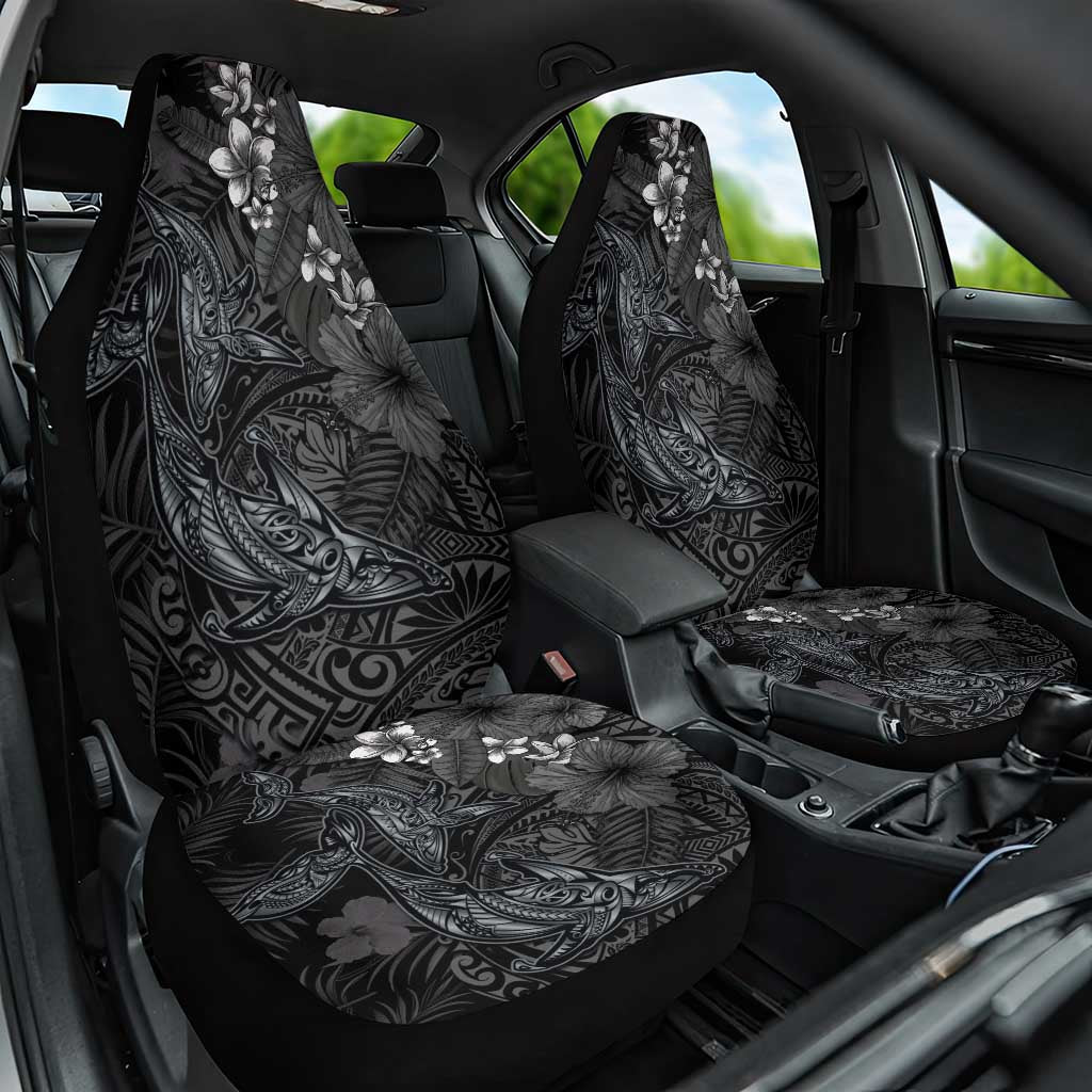 Hawaiian Tropical Plants and Tribal Whales Car Seat Cover Polynesian Art Tattoo Grayscale LT03 One Size Black - Polynesian Pride