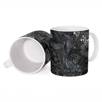 Hawaiian Tropical Plants and Tribal Whales Ceramic Mug Polynesian Art Tattoo Grayscale LT03 - Polynesian Pride