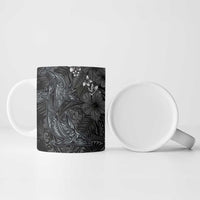 Hawaiian Tropical Plants and Tribal Whales Ceramic Mug Polynesian Art Tattoo Grayscale LT03 - Polynesian Pride