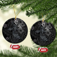 Hawaiian Tropical Plants and Tribal Whales Ceramic Ornament Polynesian Art Tattoo Grayscale LT03 Circle Black - Polynesian Pride