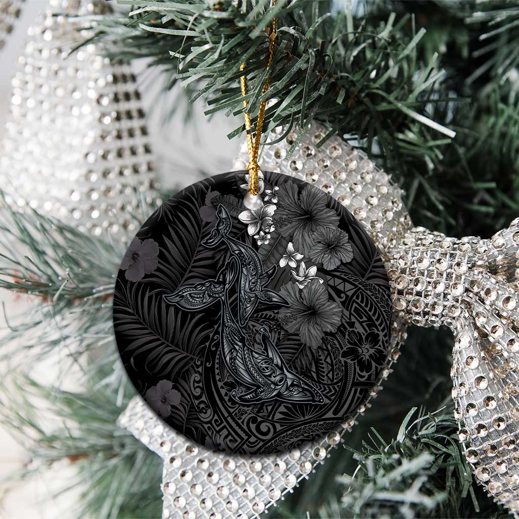 Hawaiian Tropical Plants and Tribal Whales Ceramic Ornament Polynesian Art Tattoo Grayscale LT03 - Polynesian Pride