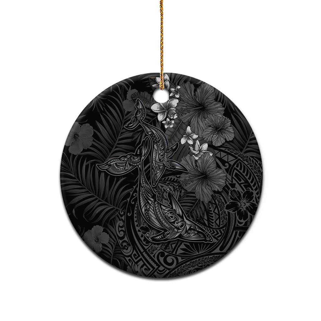 Hawaiian Tropical Plants and Tribal Whales Ceramic Ornament Polynesian Art Tattoo Grayscale LT03 - Polynesian Pride