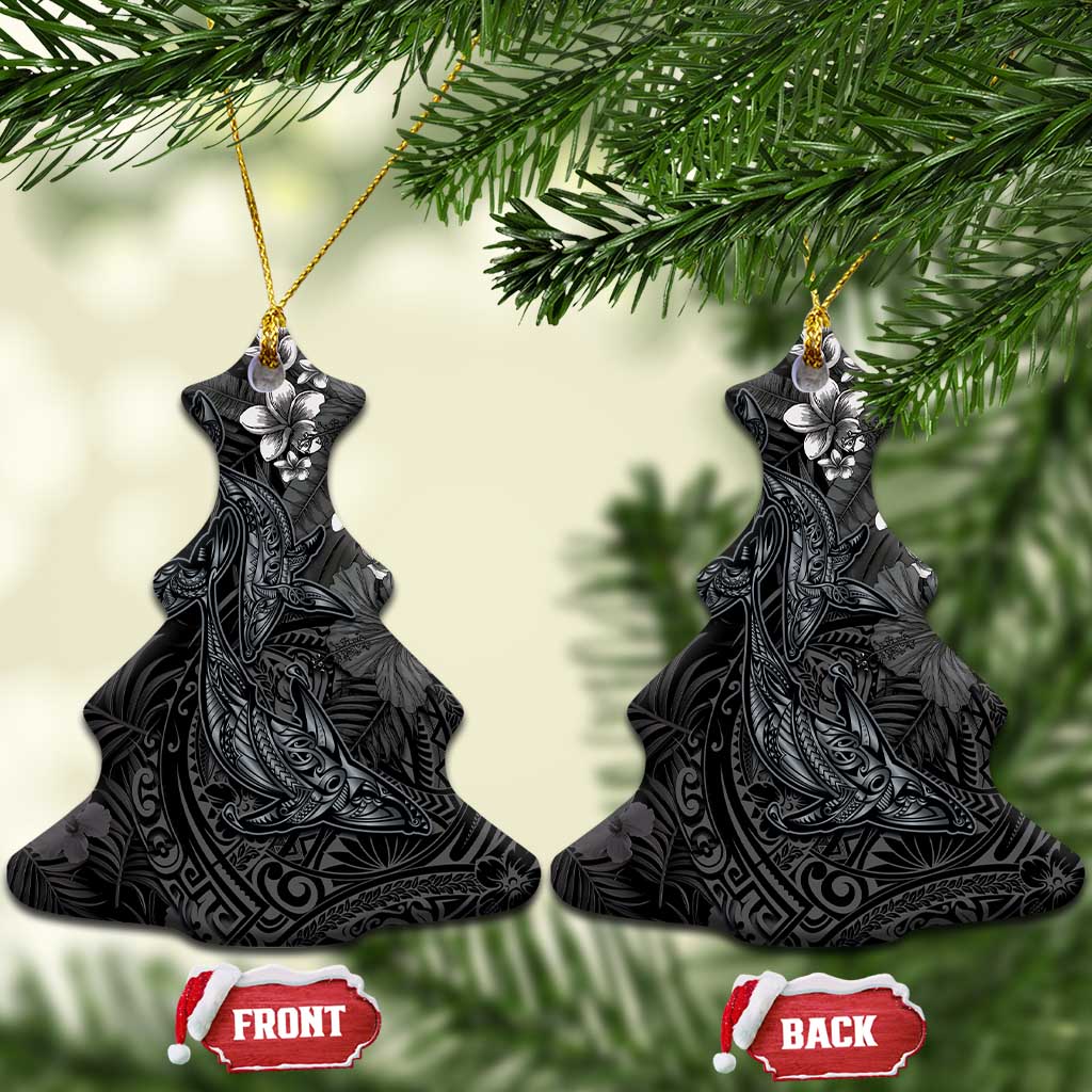 Hawaiian Tropical Plants and Tribal Whales Ceramic Ornament Polynesian Art Tattoo Grayscale LT03 Christmas Tree Black - Polynesian Pride