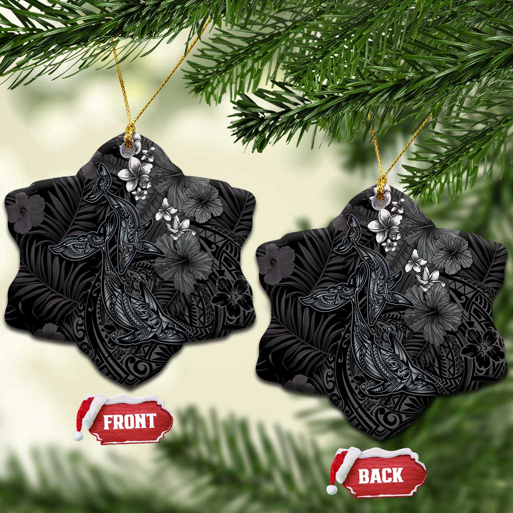 Hawaiian Tropical Plants and Tribal Whales Ceramic Ornament Polynesian Art Tattoo Grayscale LT03 Snow Flake Black - Polynesian Pride