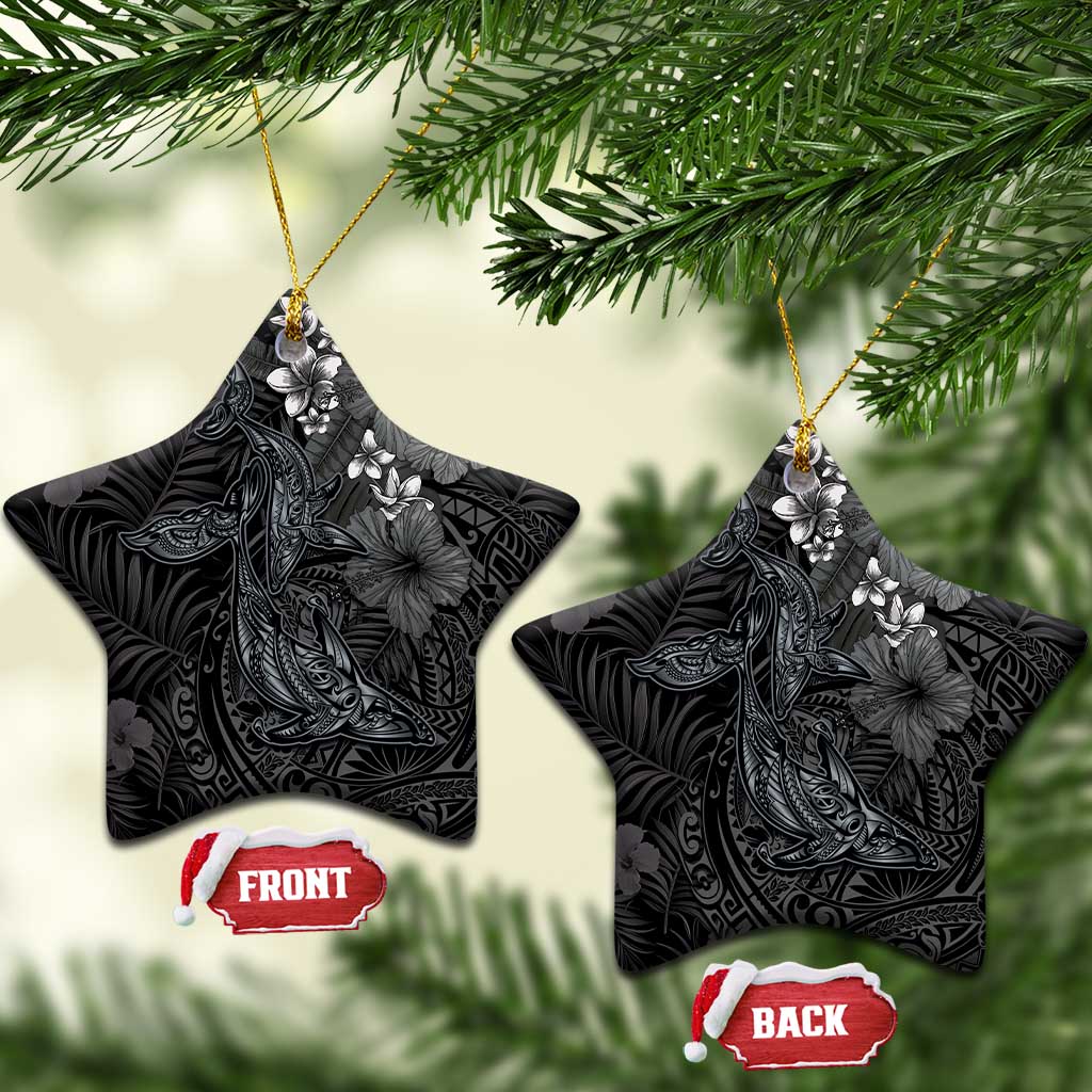 Hawaiian Tropical Plants and Tribal Whales Ceramic Ornament Polynesian Art Tattoo Grayscale LT03 Star Black - Polynesian Pride