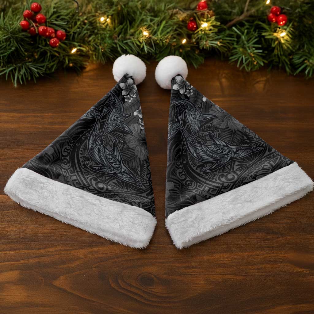 Hawaiian Tropical Plants and Tribal Whales Christmas Santa Hat Polynesian Art Tattoo Grayscale LT03 - Polynesian Pride