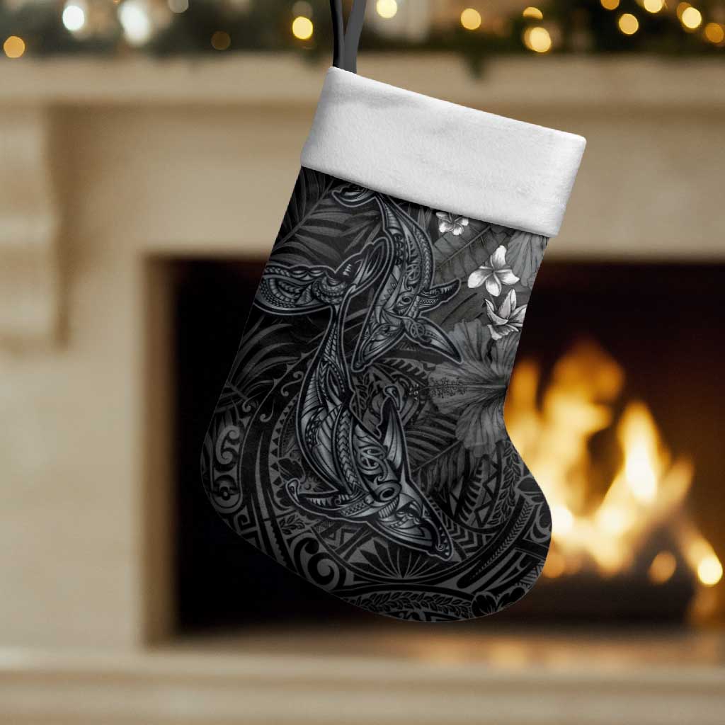Hawaiian Tropical Plants and Tribal Whales Christmas Stocking Polynesian Art Tattoo Grayscale LT03 Set of 2 Black - Polynesian Pride