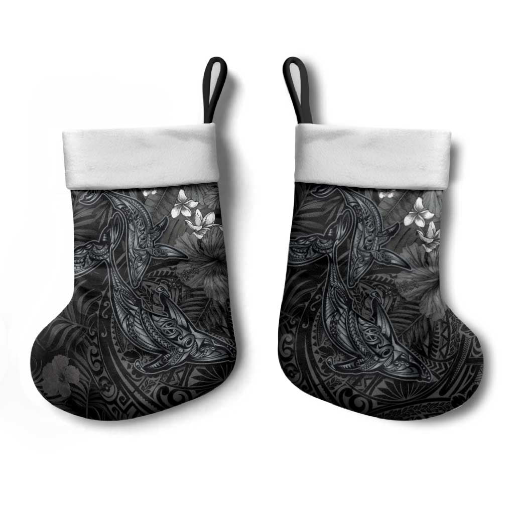 Hawaiian Tropical Plants and Tribal Whales Christmas Stocking Polynesian Art Tattoo Grayscale LT03 - Polynesian Pride