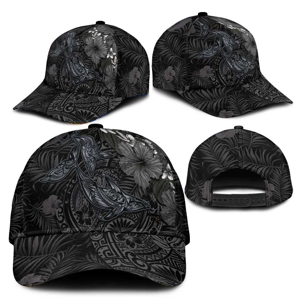 Hawaiian Tropical Plants and Tribal Whales Classic Cap Polynesian Art Tattoo Grayscale LT03 - Polynesian Pride