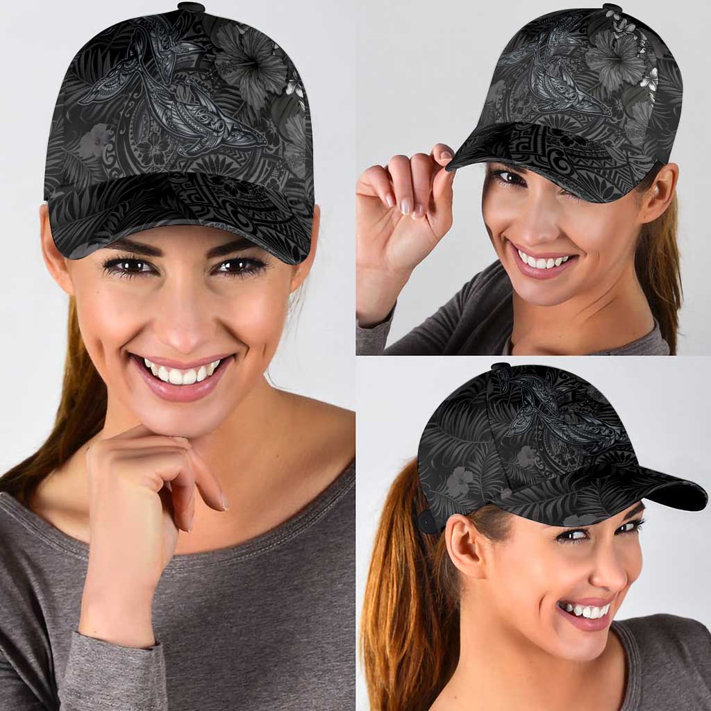 Hawaiian Tropical Plants and Tribal Whales Classic Cap Polynesian Art Tattoo Grayscale LT03 - Polynesian Pride