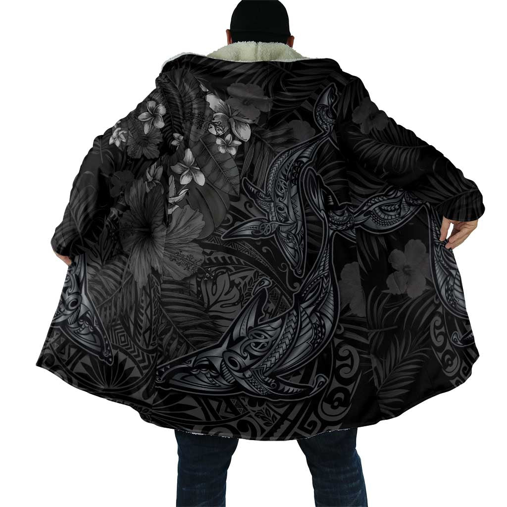 Hawaiian Tropical Plants and Tribal Whales Cloak Polynesian Art Tattoo Grayscale LT03 - Polynesian Pride
