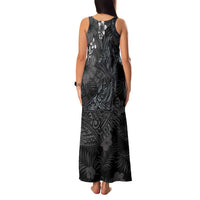 Hawaiian Tropical Plants and Tribal Whales Family Matching Tank Maxi Dress and Hawaiian Shirt Polynesian Art Tattoo Grayscale