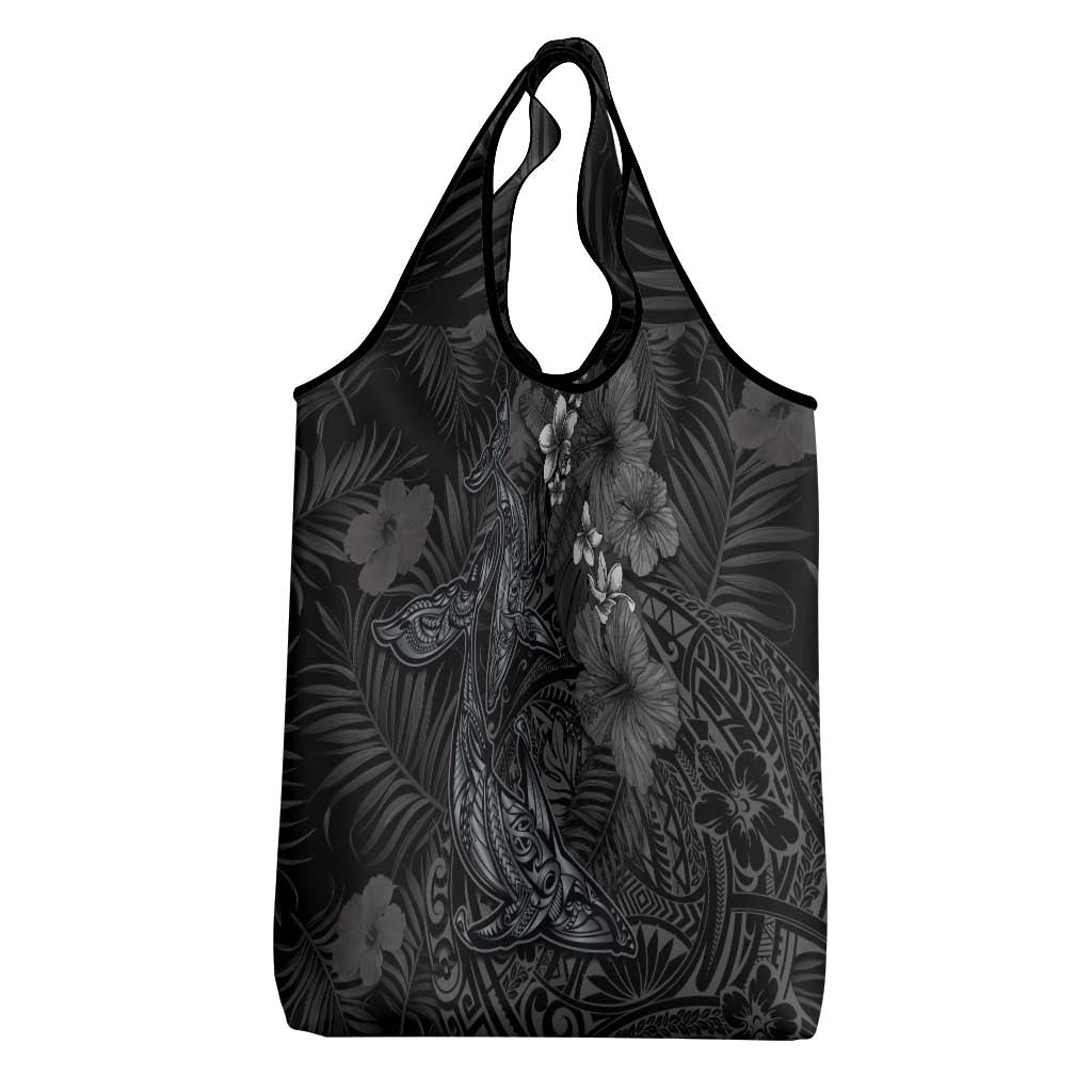 Hawaiian Tropical Plants and Tribal Whales Grocery Bag Polynesian Art Tattoo Grayscale LT03 - Polynesian Pride