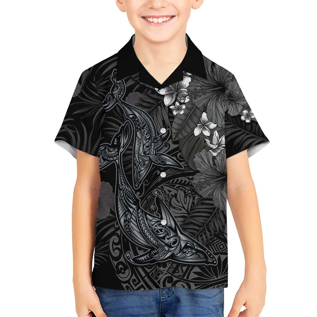 Hawaiian Tropical Plants and Tribal Whales Hawaiian Shirt Polynesian Art Tattoo Grayscale LT03 - Polynesian Pride