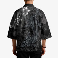Hawaiian Tropical Plants and Tribal Whales Kimono Polynesian Art Tattoo Grayscale LT03 - Polynesian Pride