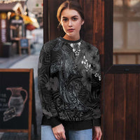 Hawaiian Tropical Plants and Tribal Whales Ugly Christmas Sweater Polynesian Art Tattoo Grayscale LT03 - Polynesian Pride