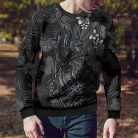 Hawaiian Tropical Plants and Tribal Whales Ugly Christmas Sweater Polynesian Art Tattoo Grayscale LT03 - Polynesian Pride