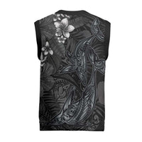 Hawaiian Tropical Plants and Tribal Whales Christmas Knitted V-Neck Vest Polynesian Art Tattoo Grayscale