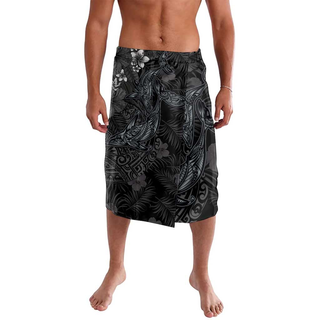 Hawaiian Tropical Plants and Tribal Whales Lavalava Polynesian Art Tattoo Grayscale LT03 Black - Polynesian Pride