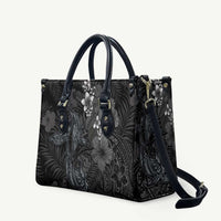 Hawaiian Tropical Plants and Tribal Whales Leather Bag Polynesian Art Tattoo Grayscale LT03 Black - Polynesian Pride