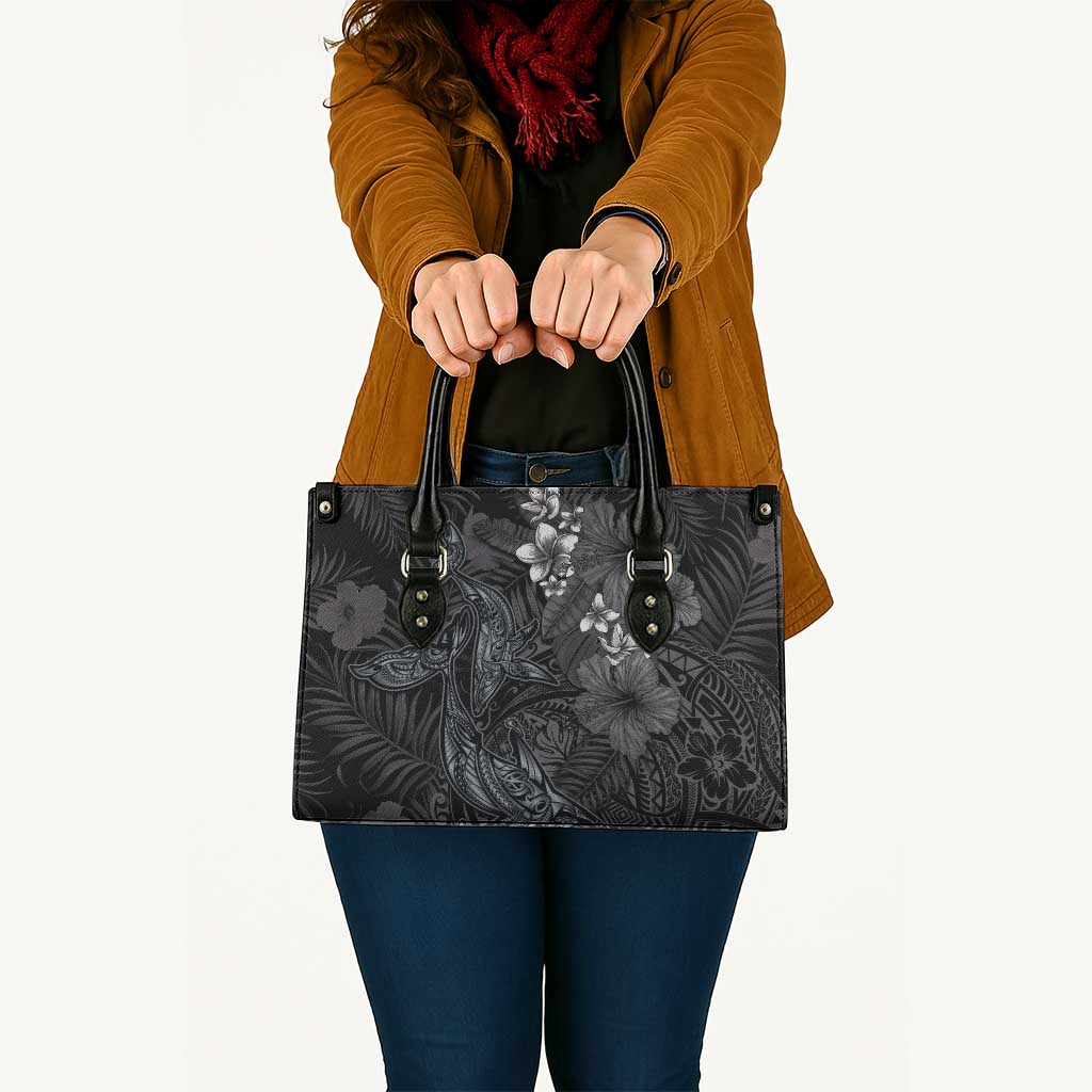 Hawaiian Tropical Plants and Tribal Whales Leather Bag Polynesian Art Tattoo Grayscale LT03 - Polynesian Pride