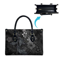 Hawaiian Tropical Plants and Tribal Whales Leather Bag Polynesian Art Tattoo Grayscale LT03 - Polynesian Pride