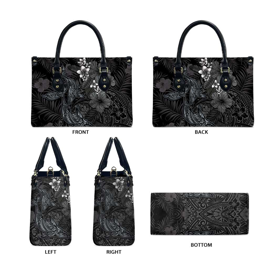 Hawaiian Tropical Plants and Tribal Whales Leather Bag Polynesian Art Tattoo Grayscale LT03 - Polynesian Pride