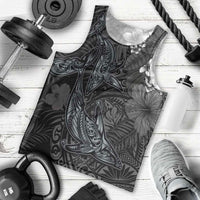 Hawaiian Tropical Plants and Tribal Whales Men Tank Top Polynesian Art Tattoo Grayscale LT03 - Polynesian Pride