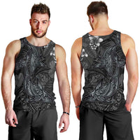 Hawaiian Tropical Plants and Tribal Whales Men Tank Top Polynesian Art Tattoo Grayscale LT03 - Polynesian Pride