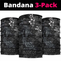 Hawaiian Tropical Plants and Tribal Whales Neck Gaiter Polynesian Art Tattoo Grayscale