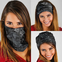 Hawaiian Tropical Plants and Tribal Whales Neck Gaiter Polynesian Art Tattoo Grayscale