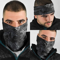 Hawaiian Tropical Plants and Tribal Whales Neck Gaiter Polynesian Art Tattoo Grayscale