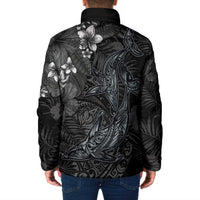 Hawaiian Tropical Plants and Tribal Whales Padded Jacket Polynesian Art Tattoo Grayscale LT03 - Polynesian Pride