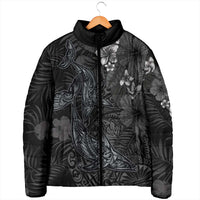 Hawaiian Tropical Plants and Tribal Whales Padded Jacket Polynesian Art Tattoo Grayscale LT03 - Polynesian Pride