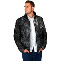 Hawaiian Tropical Plants and Tribal Whales Padded Jacket Polynesian Art Tattoo Grayscale LT03 - Polynesian Pride