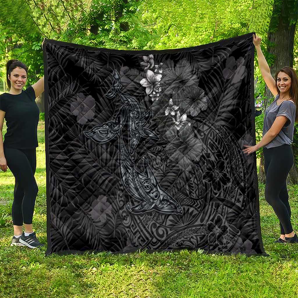 Hawaiian Tropical Plants and Tribal Whales Quilt Polynesian Art Tattoo Grayscale LT03 - Polynesian Pride