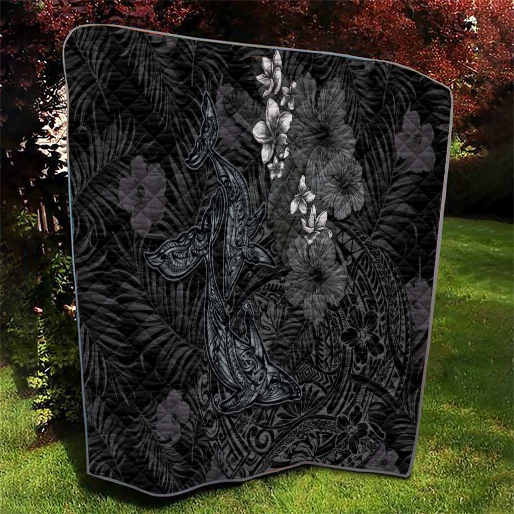 Hawaiian Tropical Plants and Tribal Whales Quilt Polynesian Art Tattoo Grayscale LT03 - Polynesian Pride