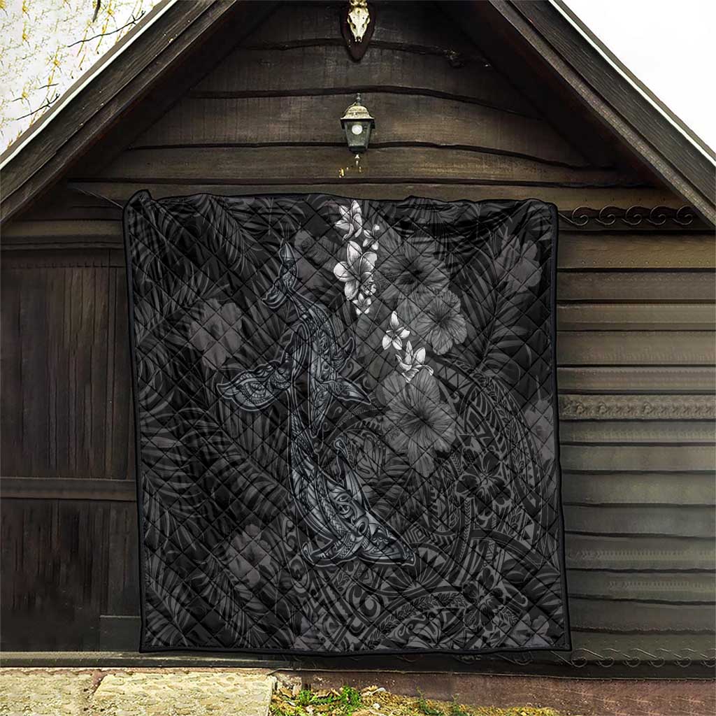 Hawaiian Tropical Plants and Tribal Whales Quilt Polynesian Art Tattoo Grayscale LT03 - Polynesian Pride