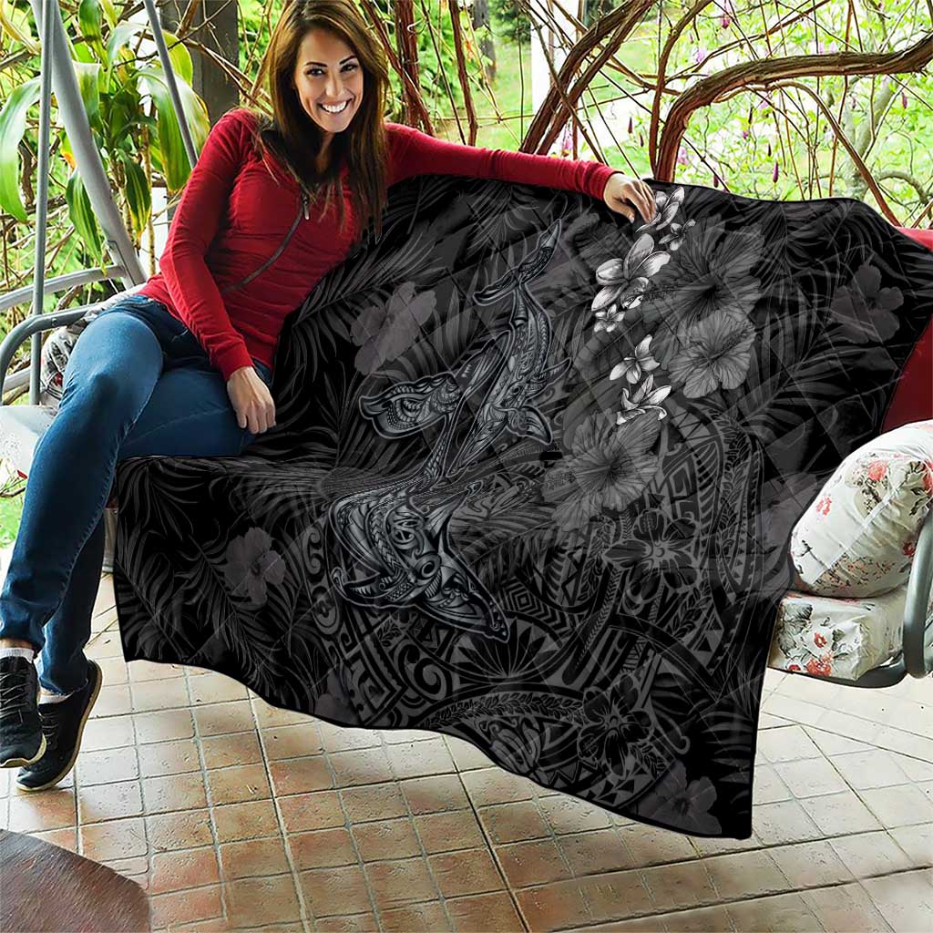 Hawaiian Tropical Plants and Tribal Whales Quilt Polynesian Art Tattoo Grayscale LT03 - Polynesian Pride