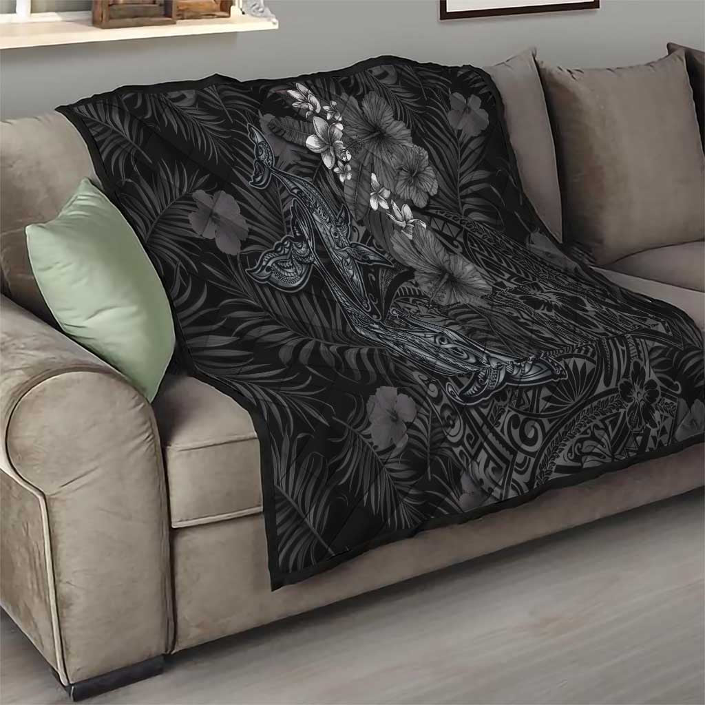 Hawaiian Tropical Plants and Tribal Whales Quilt Polynesian Art Tattoo Grayscale LT03 - Polynesian Pride