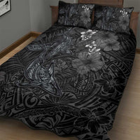 Hawaiian Tropical Plants and Tribal Whales Quilt Bed Set Polynesian Art Tattoo Grayscale LT03 - Polynesian Pride