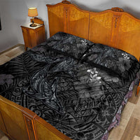 Hawaiian Tropical Plants and Tribal Whales Quilt Bed Set Polynesian Art Tattoo Grayscale LT03 - Polynesian Pride